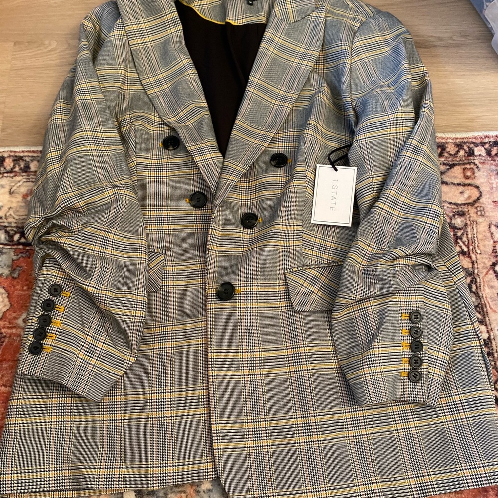 1. State Gray Plaid Blazer